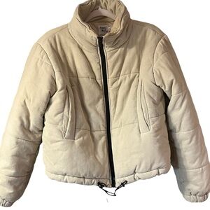 Princess Polly Cropped Corduroy Puffer Jacket Cream US 2
